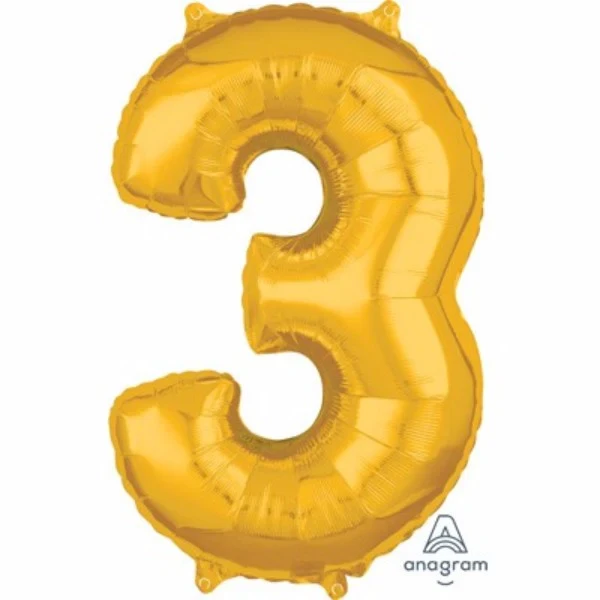 Figura número tres dorada de 66 cm de tamaño mediano