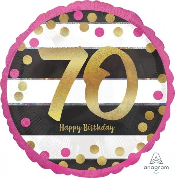 Globo de aluminio autosellable holográfico estándar Milestone 70 (rosa y dorado)