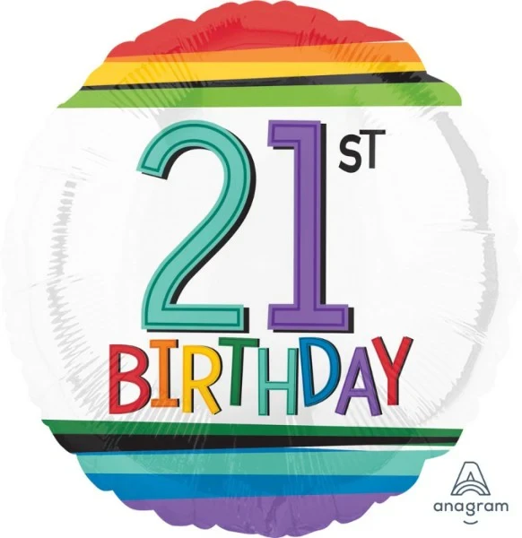 Globo de aluminio autosellable estándar Hx Arcoíris Cumpleaños 21 (45 cm)
