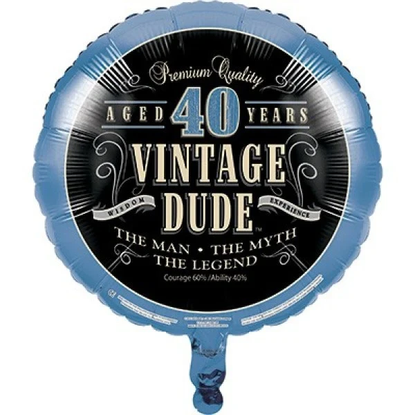Globo de aluminio - Vintage Dude 40 cumpleaños (45 cm)
