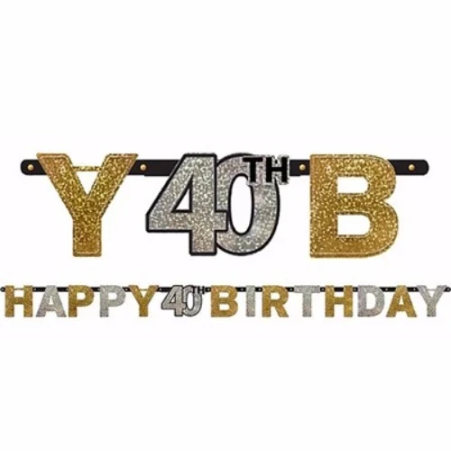Banner de letras brillantes negras para feliz 40 cumpleaños