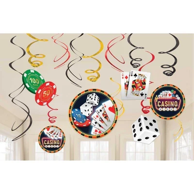 Roll The Dice Casino - Decoraciones colgantes en espiral (paquete de 12)