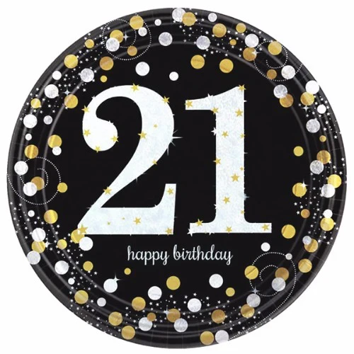 Platos de cena de feliz cumpleaños, color negro brillante, 21 unidades (paquete de 8)