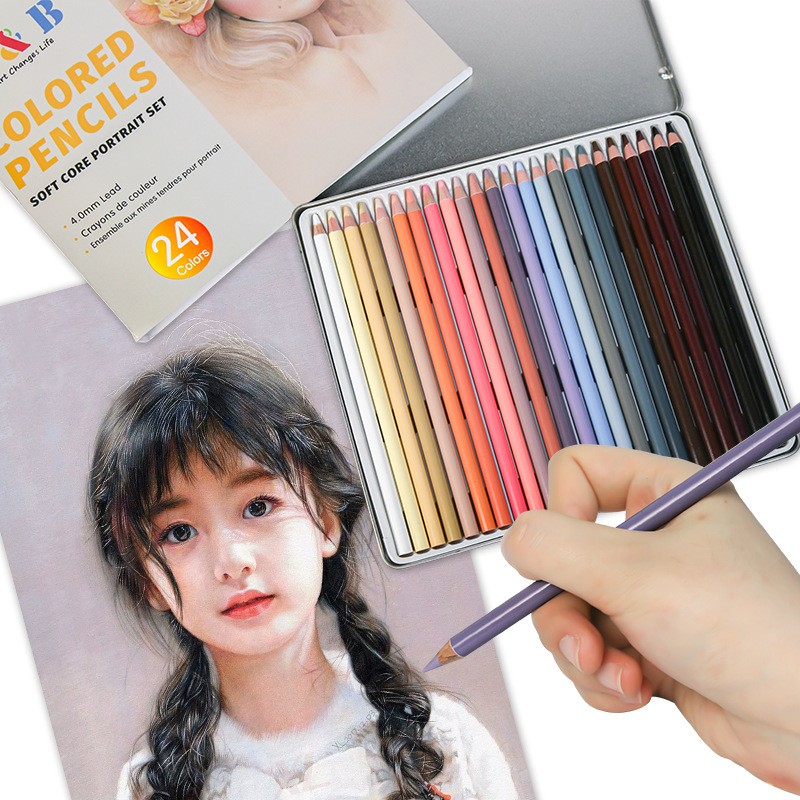 Lápiz de color de piel para pintar a mano, 24 colores, para retratos, suministros de arte oleosos