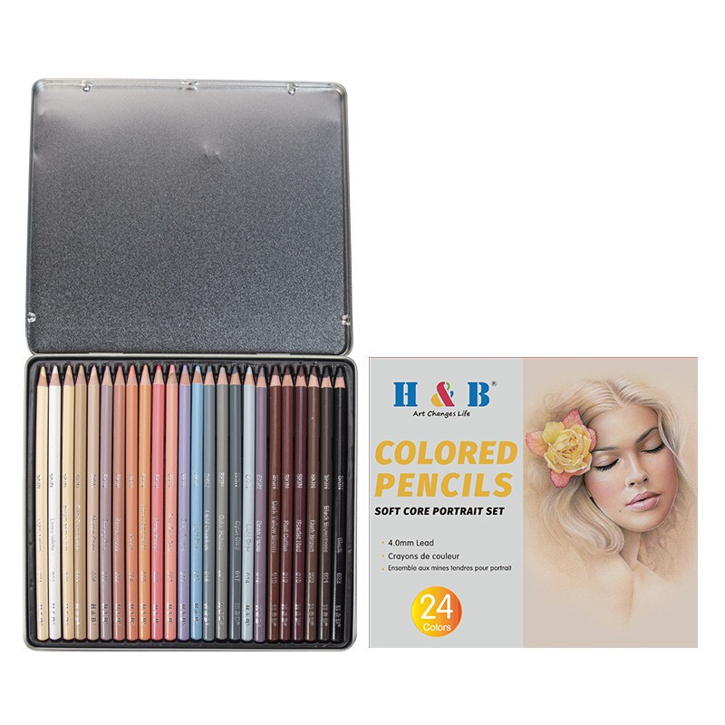 Lápiz de color de piel para pintar a mano, 24 colores, para retratos, suministros de arte oleosos