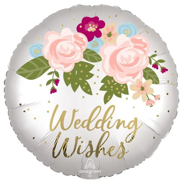 Globo de aluminio - STD XL con diseño floral de deseos de boda (45 cm)