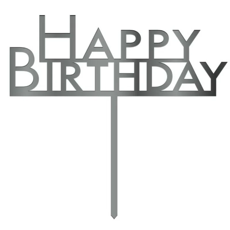 Adorno para tarta de cumpleaños, acrílico plateado