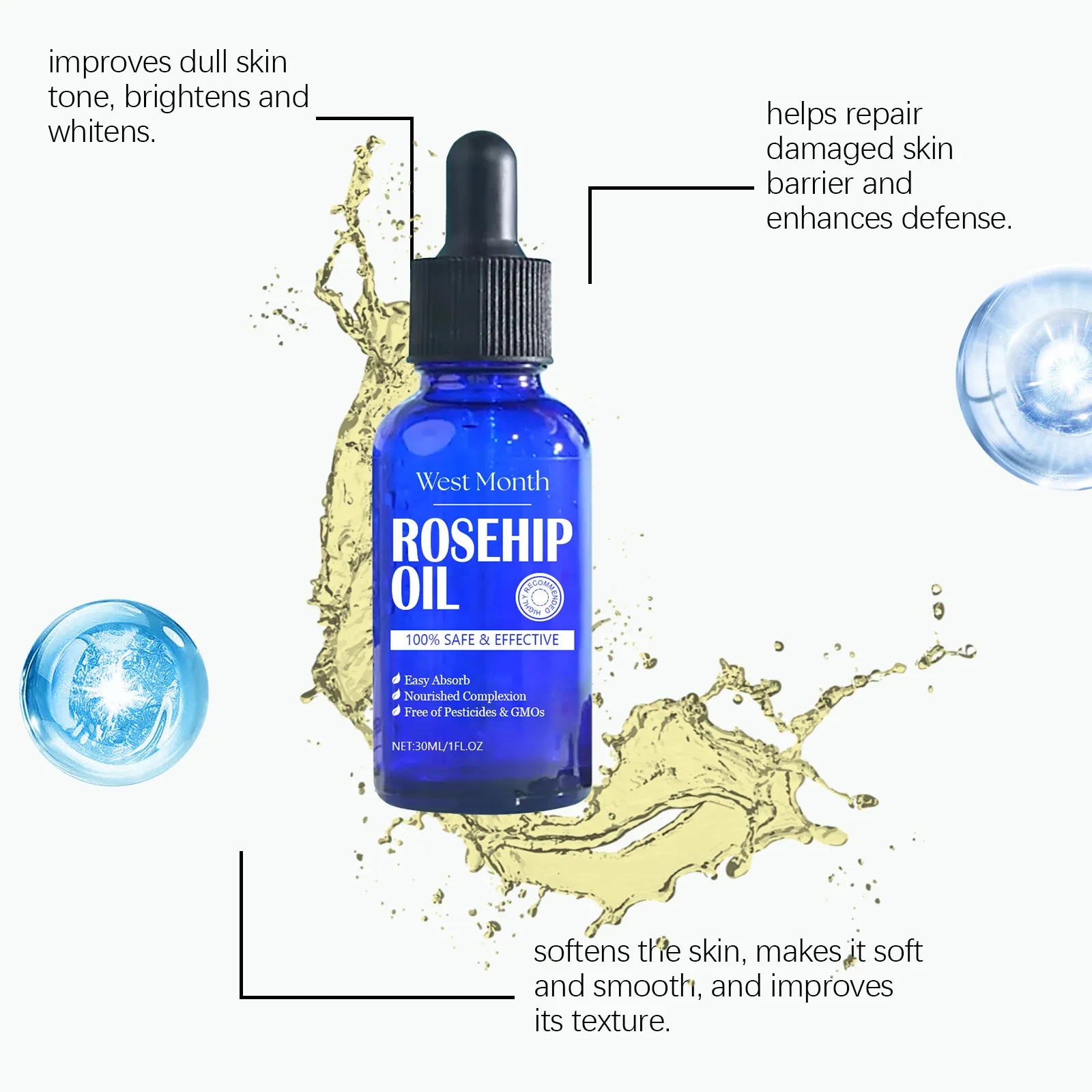 Aceite esencial de rosa mosqueta para el cuidado de la piel, hidratante facial