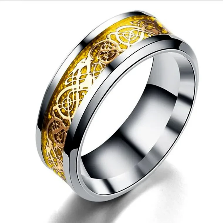 Anillos de acero inoxidable con diseño de dragón para hombre