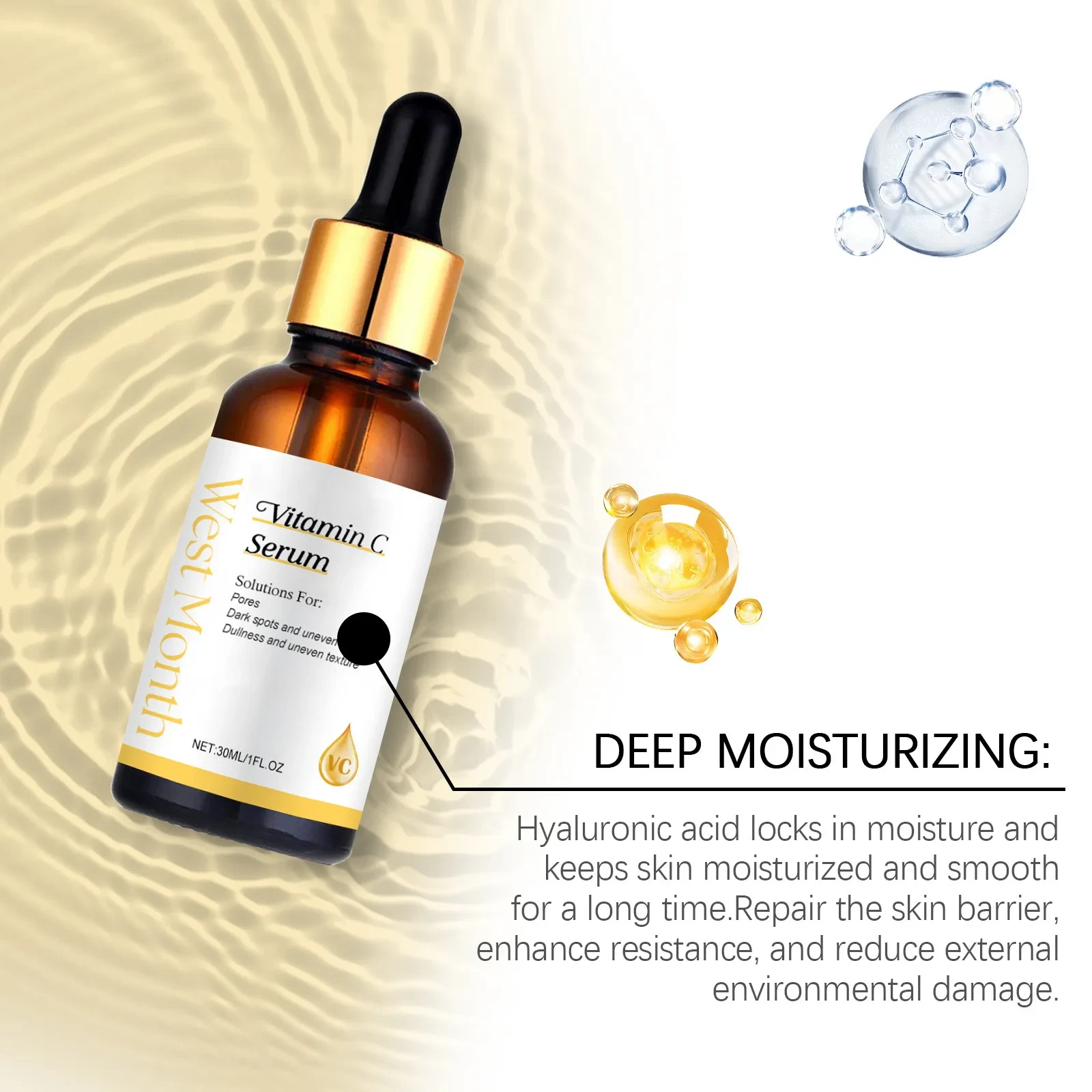 Vitamina C líquida iluminadora hidratante para pieles delicadas