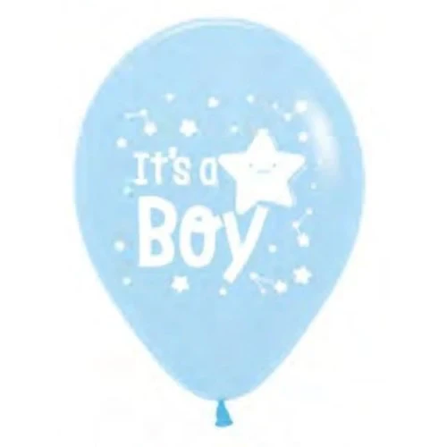 Sempertex 30 cm It's a Boy Star Pastel Azul Mate - Paquete de 25