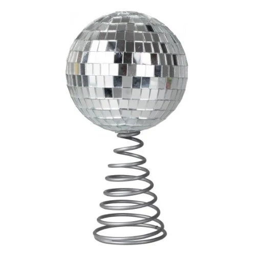 Bola de discoteca plateada alegre y brillante para la punta del árbol