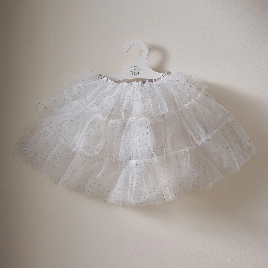 Disfraz de princesa hada con tutú - Vestido elegante blanco y plateado brillante (3-5 años)