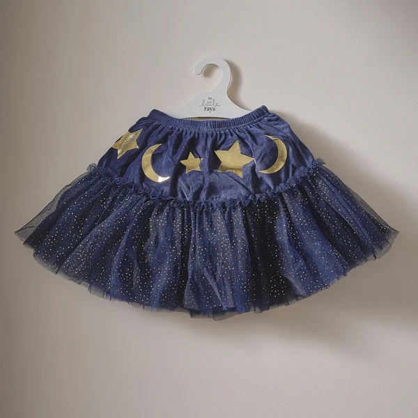 Tutú de mago - Disfraz de terciopelo azul marino brillante para niños (3-5 años)
