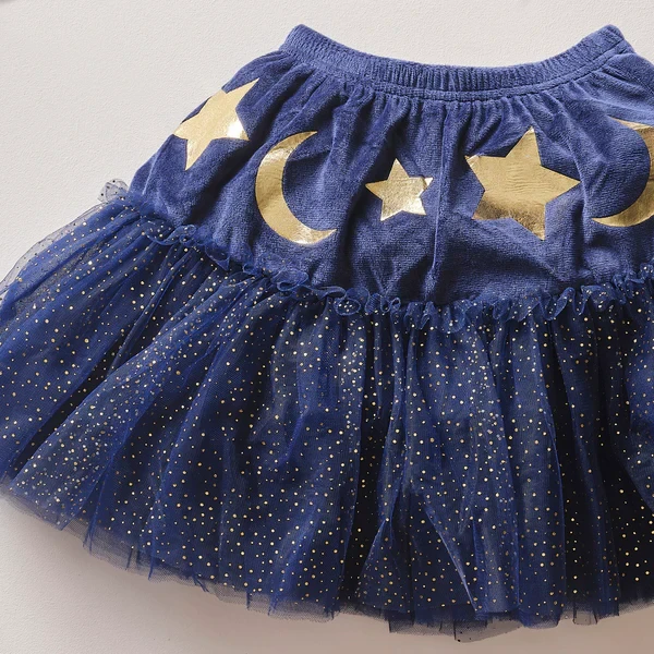 Tutú de mago - Disfraz de terciopelo azul marino brillante (niños de 5 a 7 años)
