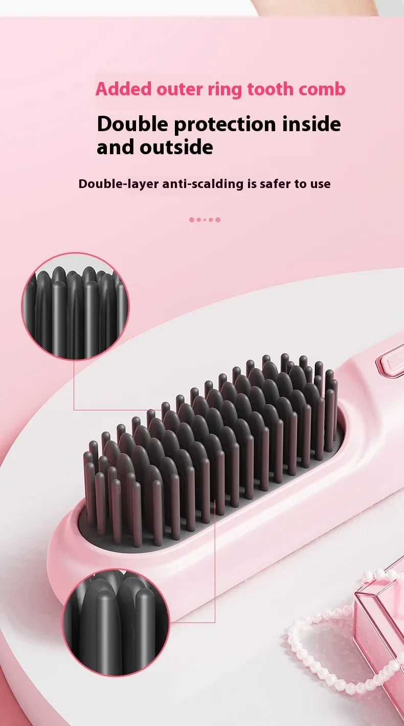 Plancha de pelo húmeda y seca, cepillo inalámbrico con calentamiento rápido e iones negativos para cabello rizado y esponjoso.