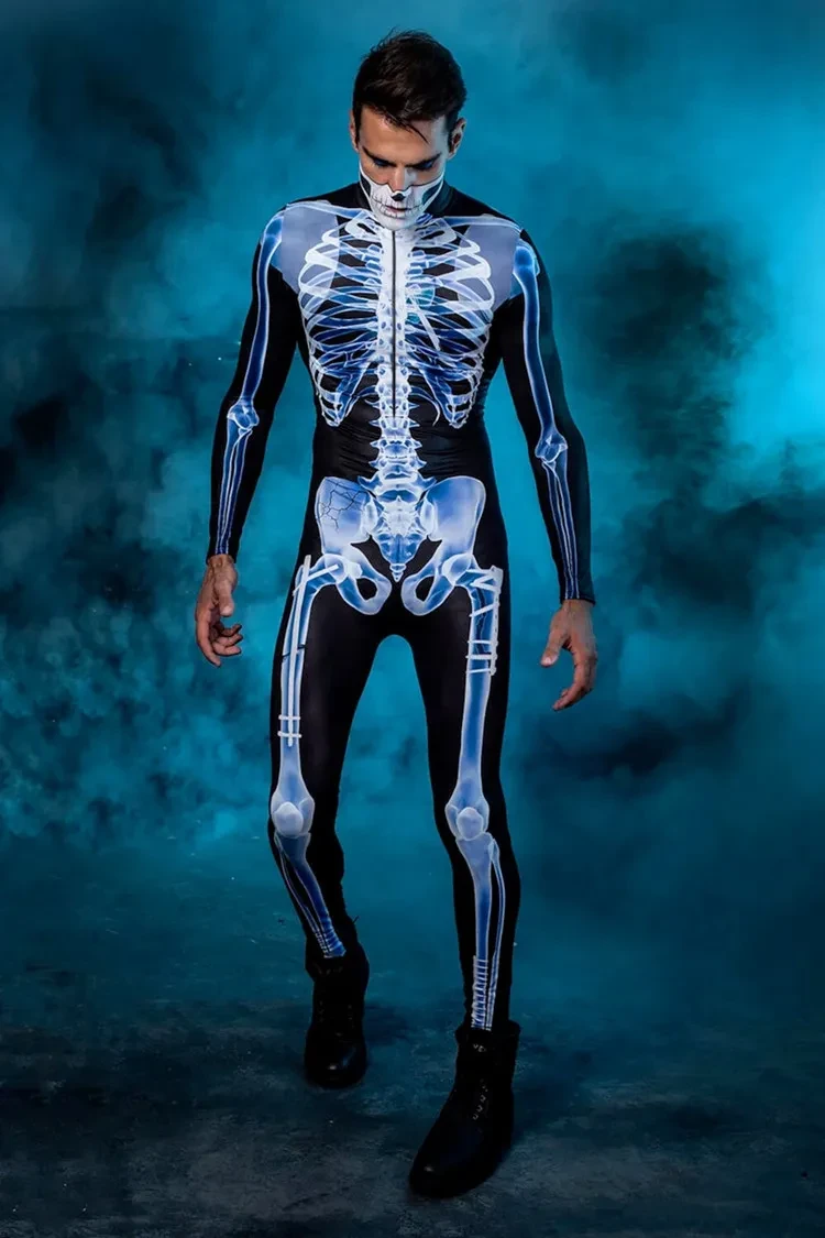 Medias de manga larga de Halloween con esqueleto transparente y estampado 3D de una pieza