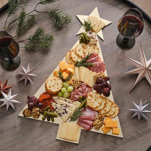 Acogedora tabla de pastoreo con forma de árbol de Navidad de cobre dorado