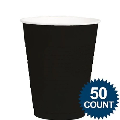 Vasos para fiestas de plástico negro azabache, 473 ml, paquete económico