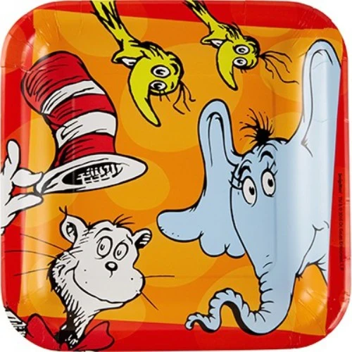 Platos cuadrados para la cena Dr. Seuss - Paquete de 8