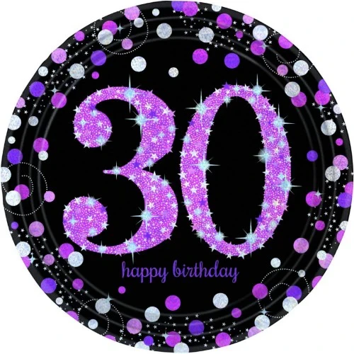 Platos prismáticos para celebración del 30.º aniversario, color rosa, 23 cm (paquete de 8)