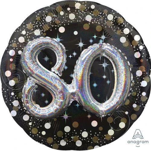 Globos - Multi - Globo Holográfico Brillante Cumpleaños 80