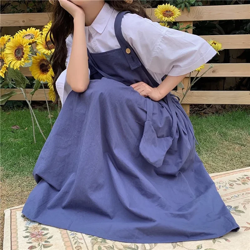 Suspender Dress Preppy Long Skirt Suit