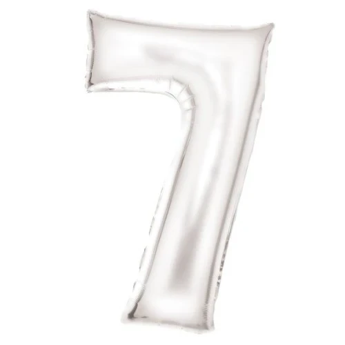 Globo grande de aluminio blanco con brillo de seda número 7, 53 cm de ancho x 89 cm de alto