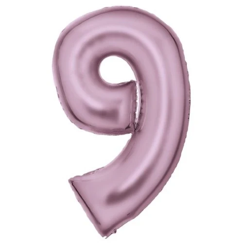 Globo grande de aluminio rosa pastel con brillo de seda número 9, 57 cm de ancho x 91 cm de alto