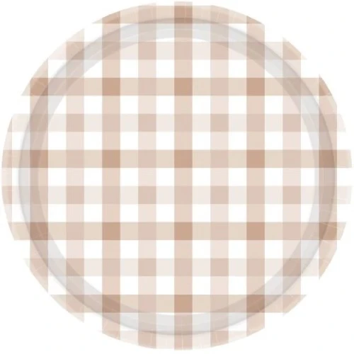 Plato de papel de cuadros vichy de 17 cm, color arena blanca (paquete de 8)