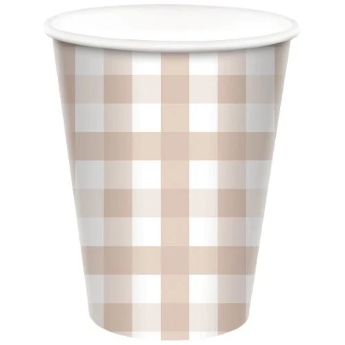 Vaso de papel de guinga de 266 ml, color arena blanca (paquete de 8)