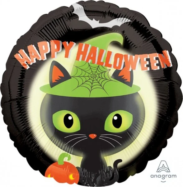 Globo de aluminio autosellable estándar de Halloween con diseño de gatito negro (45 cm)