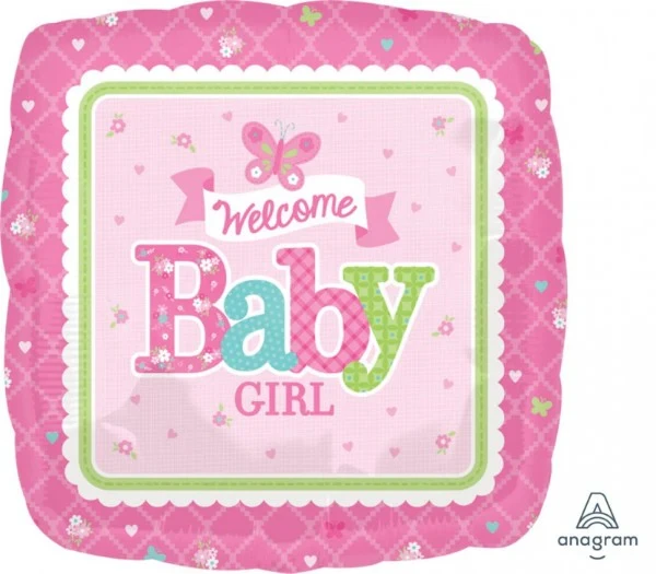 Globo de aluminio autosellable estándar Hx "Bienvenida Niña" - Mariposa (45 cm)