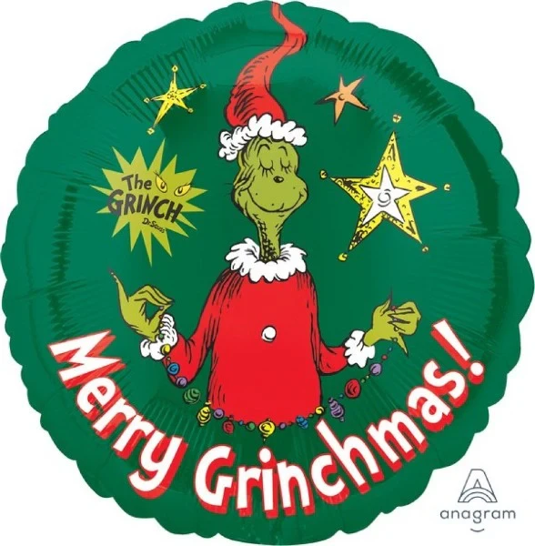 Globo de aluminio autosellable estándar Hx "El Grinch robó la Navidad" (45 cm)