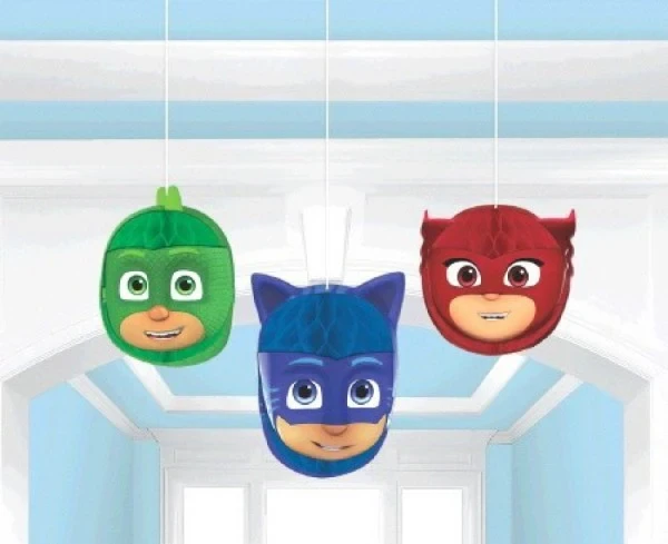 Decoraciones de panal de PJ Masks - Papel de seda y papel estampado - Paquete de 3
