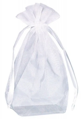 Bolsa de organza con fondo de caja, color blanco, paquete de 12