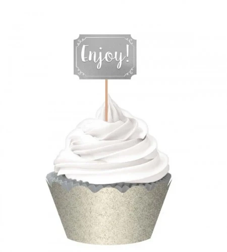 Kit para cupcakes plateado - Estampado en caliente de lámina y purpurina - Paquete de 24