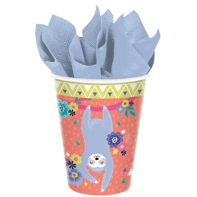 Vasos de papel con diseño de perezoso de 266 ml (paquete de 8)