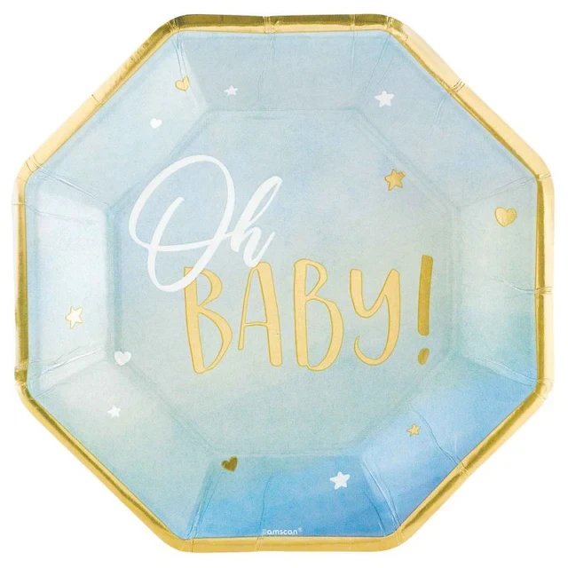 Platos metálicos para banquete Oh Baby Boy de 26 cm (10 1/2") (paquete de 8)