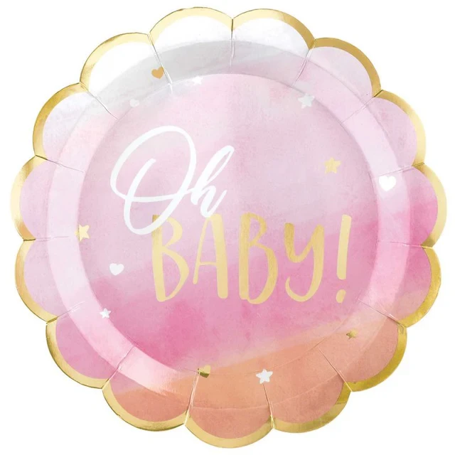 Platos metálicos para banquete Oh Baby Girl de 26 cm (10 1/2") (paquete de 8)