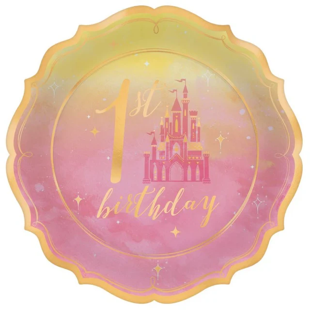 Platos metálicos de 17 cm para el primer cumpleaños de las Princesas Disney (paquete de 8)