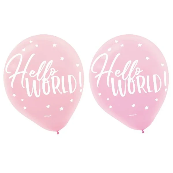 Globo - Oh Baby Girl 30 cm Globos de látex surtidos de Hello World (paquete de 15)