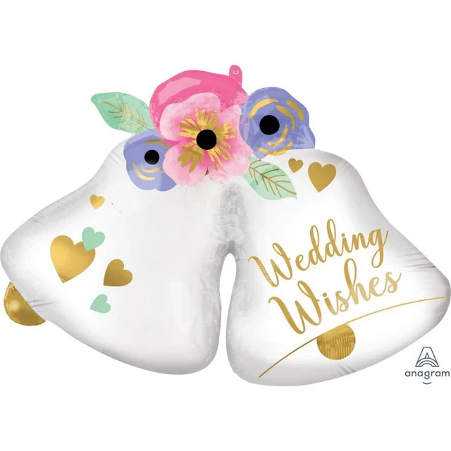 Globo de aluminio SuperShape XL con diseño de campanas de deseos de boda (83 cm)
