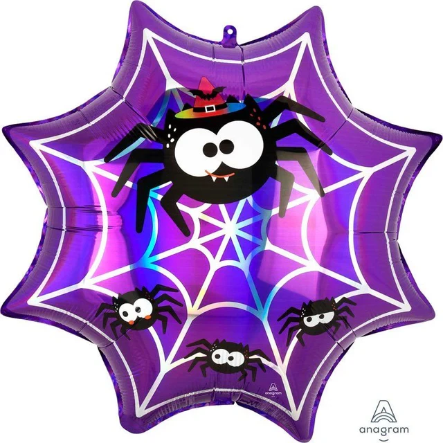 Globo de aluminio - Telaraña holográfica iridiscente y arañas (55 cm)