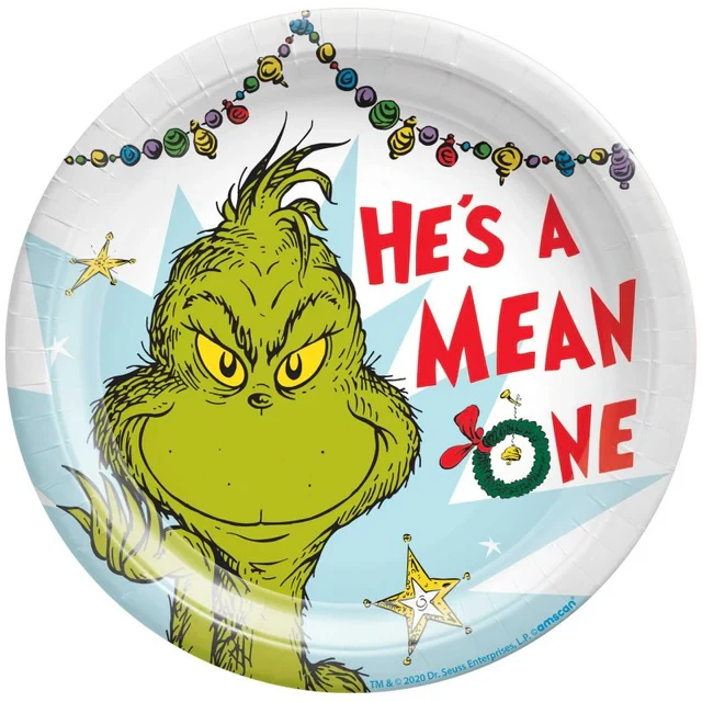 Platos de papel - Dr. Seuss El Grinch (17 cm) (Paquete de 8)
