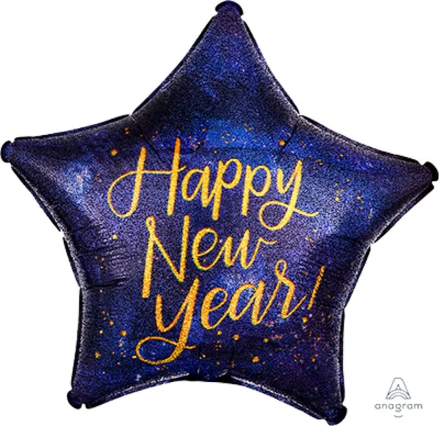 Globo de aluminio - Estrella holográfica estándar de 45 cm Feliz Año Nuevo Medianoche