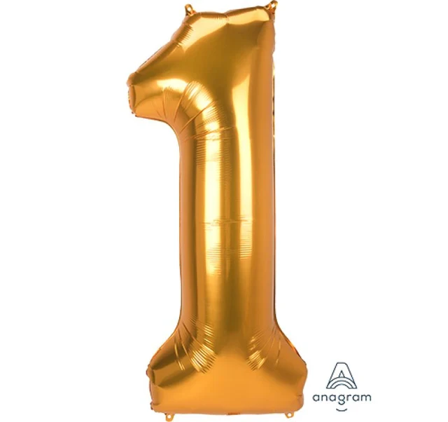 Globo de aluminio Supershape Jumbo número 1 dorado de 55 cm x 134 cm