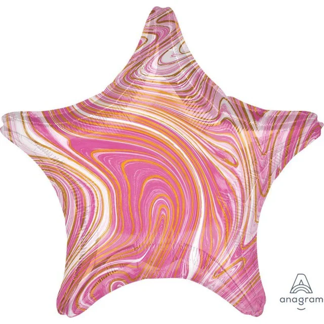 Globo de aluminio - Estrella rosa mármol XL estándar (45 cm)