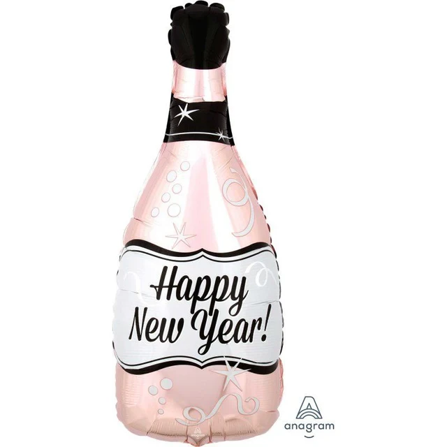 Globo de aluminio - Forma estándar XL HNY Rose Gld Botella burbujeante