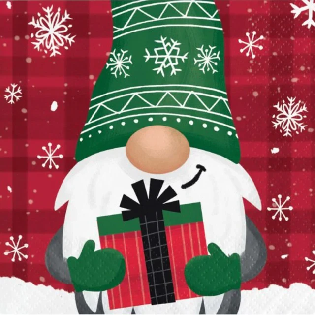 Servilletas para bebidas con diseño de gnomos navideños (paquete de 16)